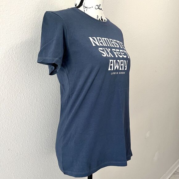 NWT Life Is Good “Namaste Six Feet Away” (Small) Blue T-Shirt - Picture 3 of 9